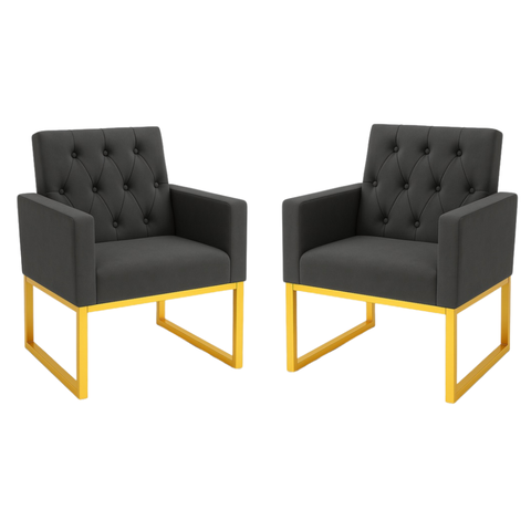 Kit 2 Poltronas Decorativas para Estúdio e Salão Base Metal Cinza