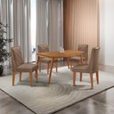 Ver imagem 1 de Mesa de Jantar Copper 120cm Tampo Mdf 4 Cadeiras Moderna Veludo Capuccino/naturalle/naturalle