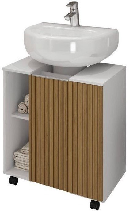 Gabinete para Banheiro Pia de Coluna Pequin - Móveis Bechara - Branco Ripado