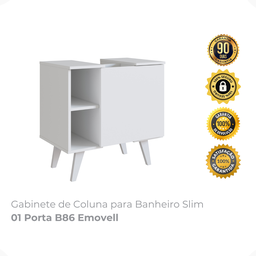 Gabinete de Coluna para Banheiro Slim 1 Porta B86 Emovell:branco - 2
