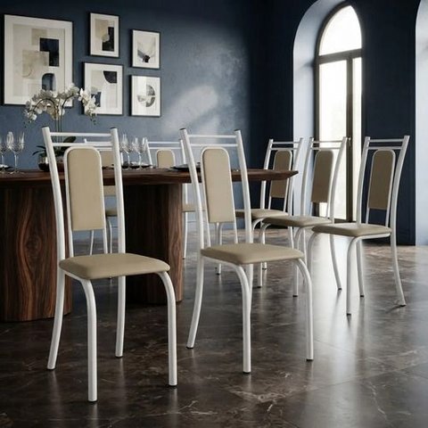 Kit 6 Cadeiras Paris Corino Creme Tubo Branco