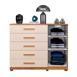 Cômoda Paris Quarto com 6 Gavetas e 1 Porta Ripada Cinamomo/off White - 3