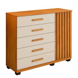 Cômoda Paris Quarto com 6 Gavetas e 1 Porta Ripada Cinamomo/off White - 2