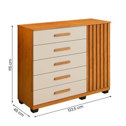 Cômoda Paris Quarto com 6 Gavetas e 1 Porta Ripada Cinamomo/off White - 4