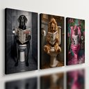 Ver imagem 1 de Kit 3 Quadro Decorativo Cachorros Banheiro Lavabo Toalete Qualidade Premium Moderno 28x20cm