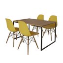 Ver imagem 2 de Mesa Industrial Base de Ferro Preto Tampo 137x90 Amêndoa 4 Cadeiras Eames Madeira Assento Amarelo