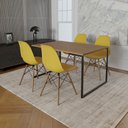 Ver imagem 1 de Mesa Industrial Base de Ferro Preto Tampo 137x90 Amêndoa 4 Cadeiras Eames Madeira Assento Amarelo