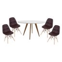 Ver imagem 1 de Conjunto Mesa Square Redonda Tampo Branco Fosco 88 com 4 Cadeiras Eiffel Botonê Marrom