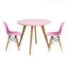 Conjunto Mesa Mini Square Redonda Rosa com 2 Cadeiras Eiffel Infantil Rosa com base Madeira - 1