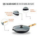 Ver imagem 2 de Frigideira Wok 28×12,5cm 3l Cabo Madeira Tampa Vidro Panela Mineira
