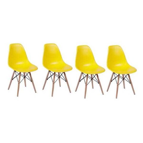 Kit de Cadeiras Eiffel Amarela com Base Madeira - 4 Unidades Cadeira Eames Eiffel Amarela com Pés