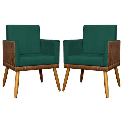 Kit 2 Poltronas Decorativas Lis Corino e Pé Palito 30cm - Verde Suede Corino