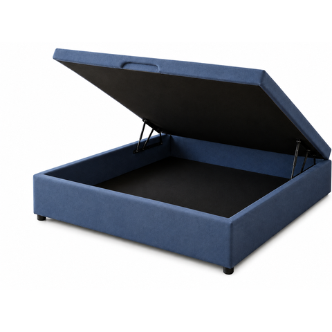 Cama Box Baú Casal com Encaixe para Colchão e Puxador Embutido:Azul