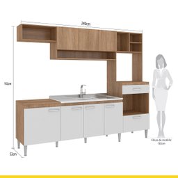 Cozinha Inova 240x192 Cm Balcão Pia Cooktop Armário Nicho Forno MDP Carvalho Branco - ClickLar - 4