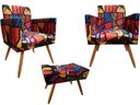 Ver imagem 1 de Kit 2 Poltronas Decorativa Bia + Puff Retangular Suede Romero Brito Pés Madeira Ms Decor