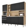 Cozinha Compacta com Armários, Balcões, Nichos e Adega Barcelona Nature Preto - 1