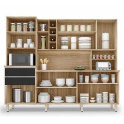 Cozinha Compacta com Armários, Balcões, Nichos e Adega Barcelona Nature Preto - 3 Cozinha Compacta com Armários, Balcões, Nichos e Adega Barcelona Nature Preto - 3