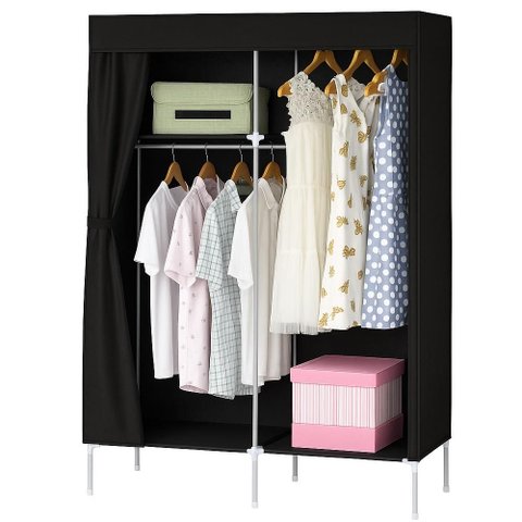 Guarda Roupa Portátil Preto com Cabideiro e Sapateira