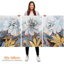 Ver imagem 3 de Kit 3 Quadros Retangulares - Flores Azuis Detalhes Dourados