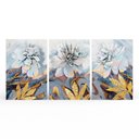 Ver imagem 1 de Kit 3 Quadros Retangulares - Flores Azuis Detalhes Dourados