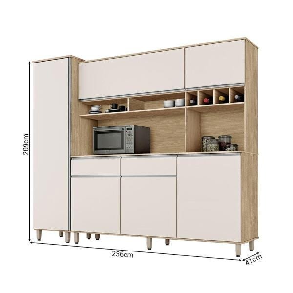 Cozinha compacta com paneleiro, armários, balcões, nichos e adega Brasil Nature Off White - 4