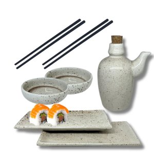 Kit 6 Pratos Kakusara e 6 Molheiras Nozoki Porcelana Creme Prattos