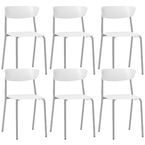 Kit 06 Cadeiras Empilhável Fixa Atom F02 Base Aço Cinza Branco - Lyam Decor