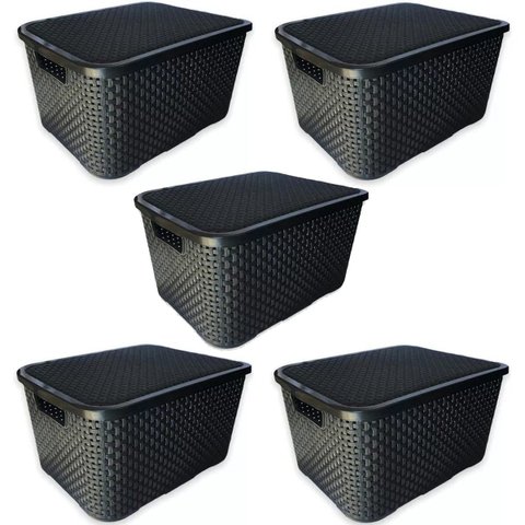 5 X Caixa Organizadora Plástica Rattan 7 Litros com Tampa