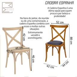 Cadeira de Madeira Maciça Katrina Cross Estofada em Tecido Suede Turkey - 5