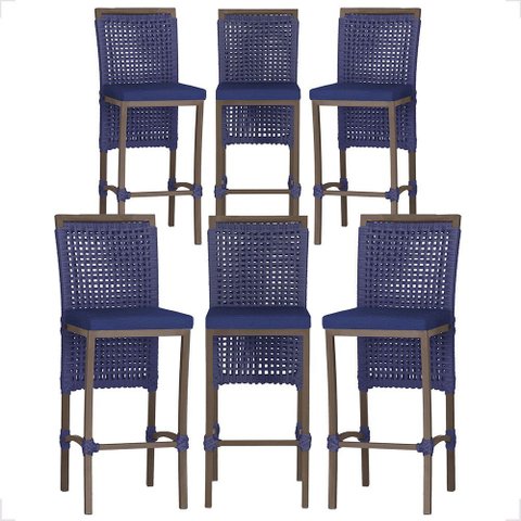 6 Banqueta em Alumínio Roma Marrom Corda Náutica Tecido 10