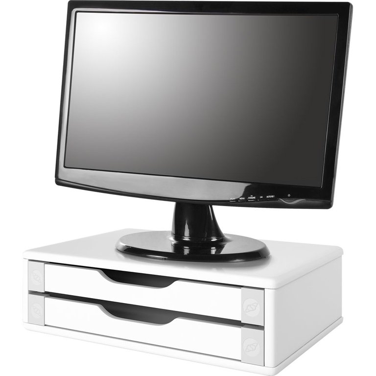 Suporte para Monitor Gaveteiro de Mesa 2 Gavetas Madeira Branco