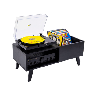 Estante Para Discos De Vinil E Toca Discos Retrô