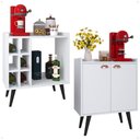 Ver imagem 1 de Kit Sala Cozinha Aparador Adega Nicho Buffet 2 Portas Puxador Concha Cantinho Café Branco - Rpm