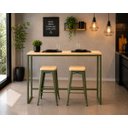 Ver imagem 2 de Mesa Jantar Aparador Bancada Alta Industrial 140x60cm Tampo Bege Pés Verde