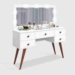 Penteadeira Camarim Retrô com espelho, led, 4 gavetas e porta objetos Nevada Branco - 2