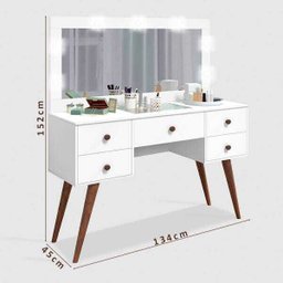 Penteadeira Camarim Retrô com espelho, led, 4 gavetas e porta objetos Nevada Branco - 4