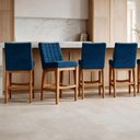 Ver imagem 1 de Kit 04 Banqueta Baixa Cozinha Bancada Bar Sala Jantar Fixa Mila L02 Suede Azul Marinho - Lyam Decor