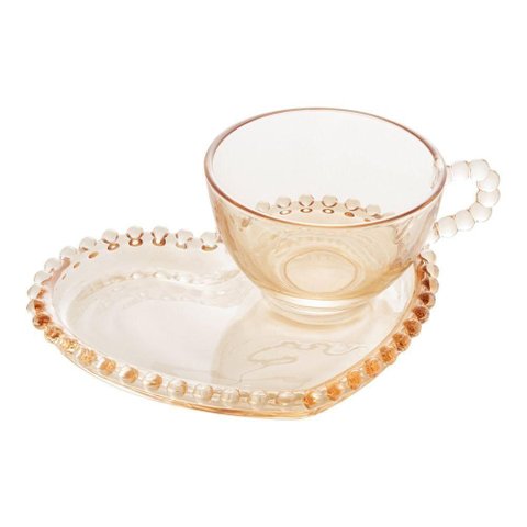 Xícara Chá com Prato Coração Pearl Âmbar 180ml 28404