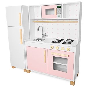 Mini Cozinha Infantil Rosa Bebê com Geladeira em Madeira