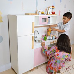 Mini Cozinha Infantil Rosa Bebê com Geladeira em Madeira - 4