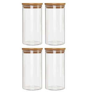 Kit 4 Potes Borossilicato Hermético Tampa Bambu 600ml Class