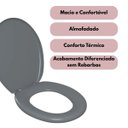 Ver imagem 3 de Assento Vaso Sanitário Tampa Oval Almofadado Cinza Escuro | Astra