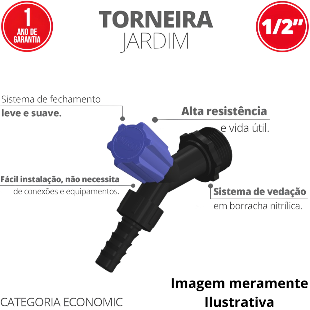 12 Unidades Torneira para Jardim Cor Preto e Azul Bitola 1/2'' Durín - 2
