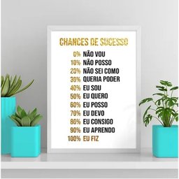 Quadro Motivacional Chances De Sucesso 45x34cm:Madeira branca - 2