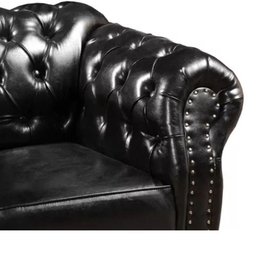 Sofá Chesterfield 4 Lugares Dom Pedro Vintage Retrô Capitonê Couro Preto - 4
