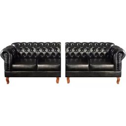 Sofá Chesterfield 4 Lugares Dom Pedro Vintage Retrô Capitonê Couro Preto - 2