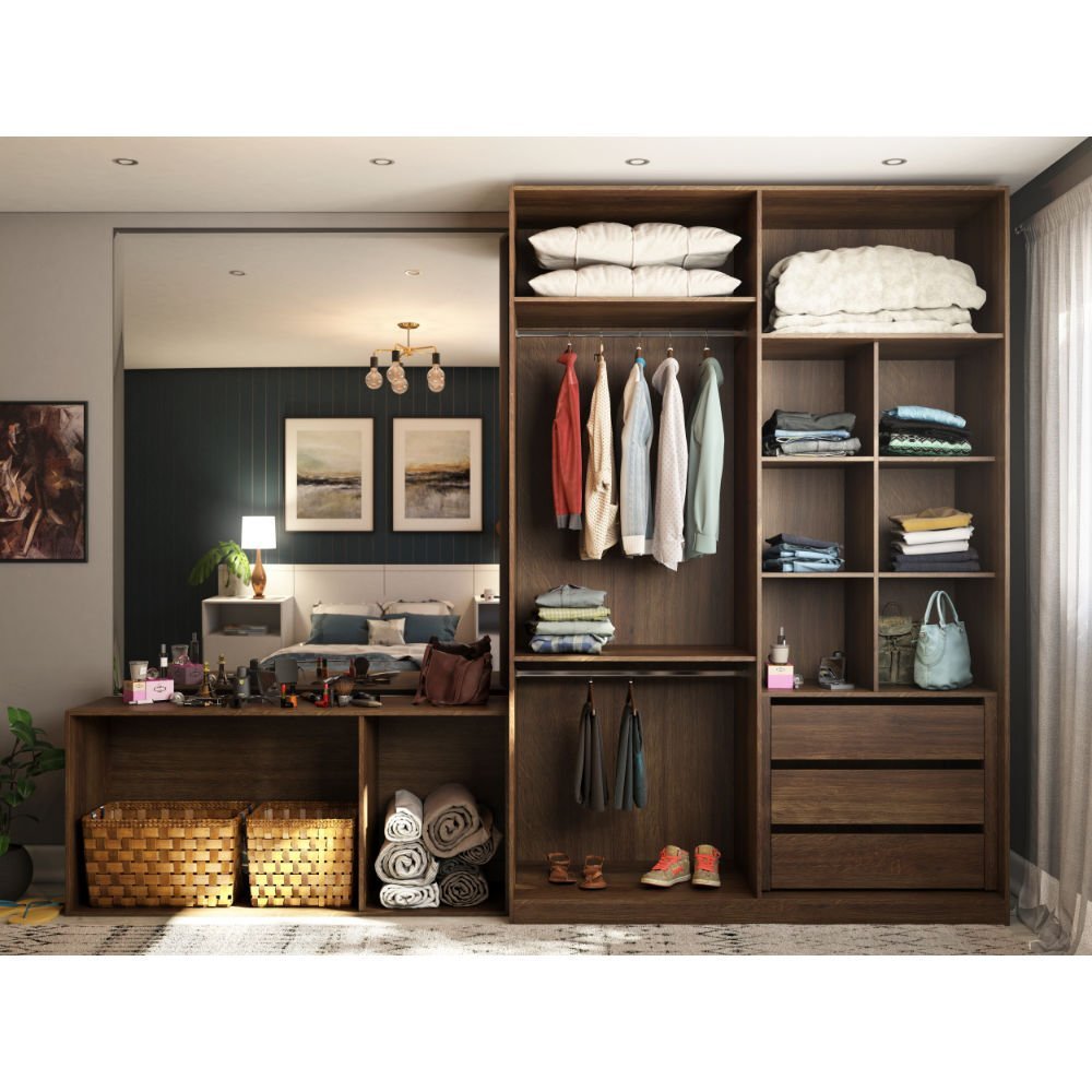 Guarda Roupa Closet Modulado sem Portas 2 Peças, 3 Gavetas, 2 ...