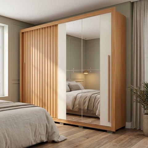 Guarda Roupa Casal 2 Portas 2 Gavetas 245cm com Espelho