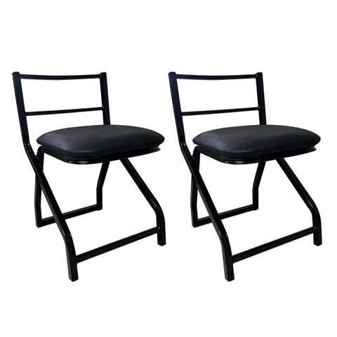 Conjunto 2 Cadeiras Banqueta Baixa Metal Estilo Industrial Assento Corino Preto