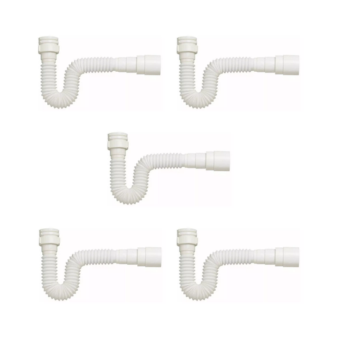 Kit 5 Sifão Sanfonado Branco Cozinha Pia Banheiro Tanque Universal